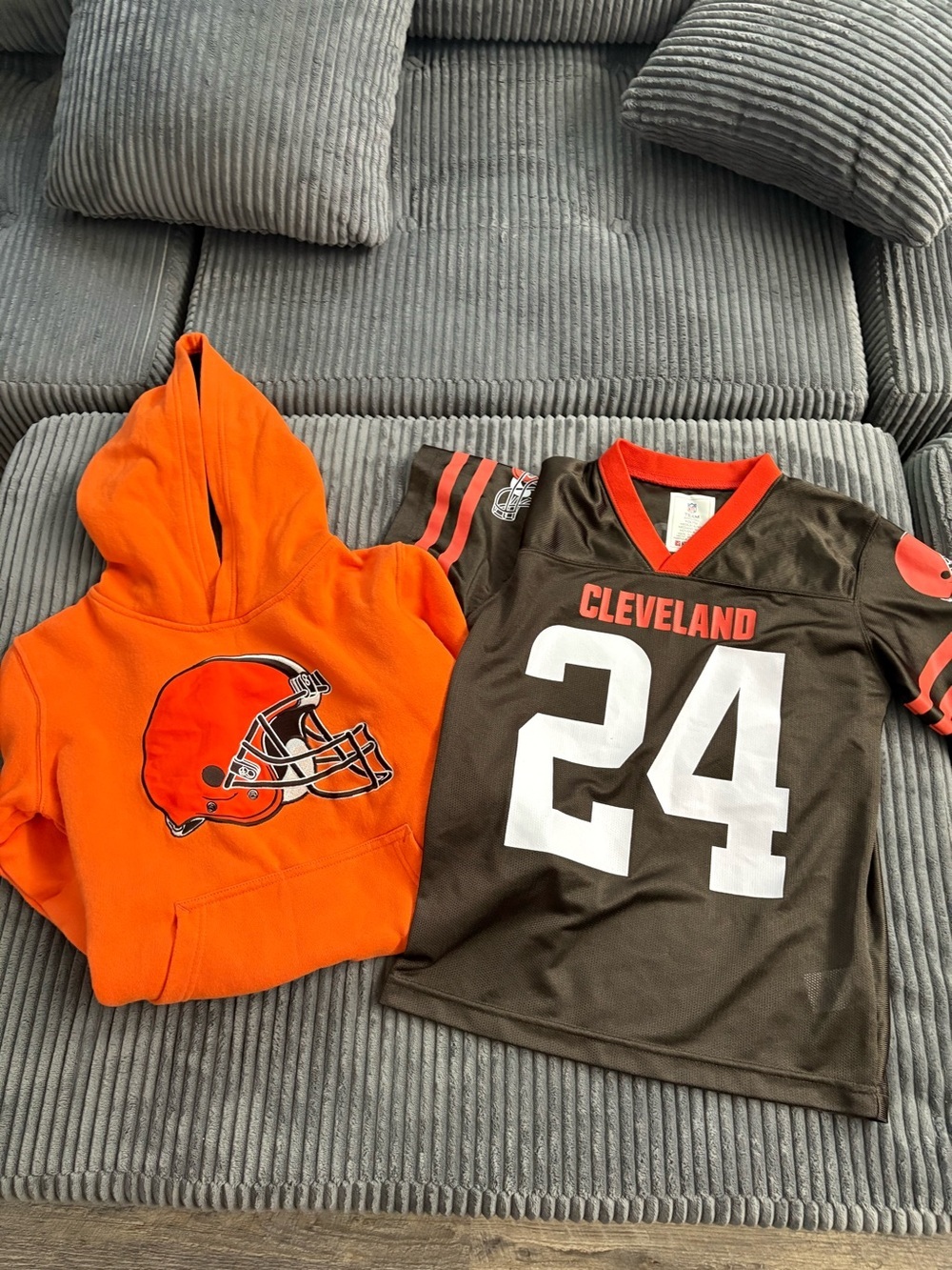 Cleveland browns Kids Orange Hoodie and jersey